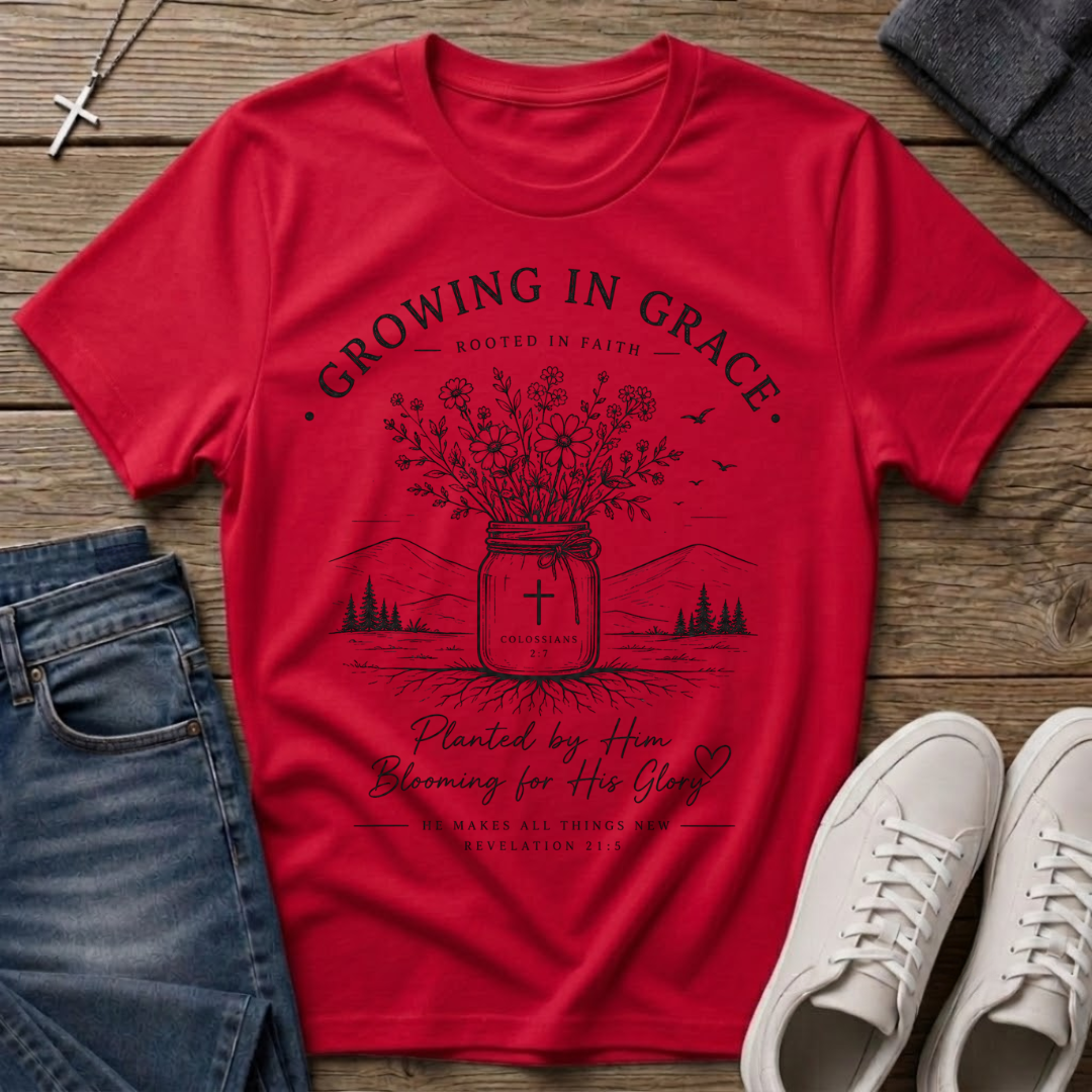 Growing in Grace Colossians 2:7 Christian T-Shirt