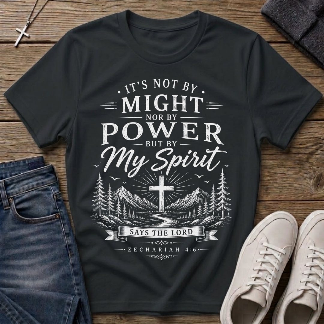 Not by Might Nor by Power Zechariah 4:6 Christian T-Shirt