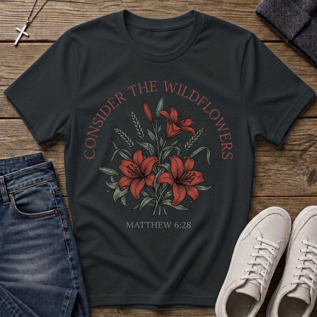 Consider the Wildflowers Matthew 6:28 Christian T-Shirt