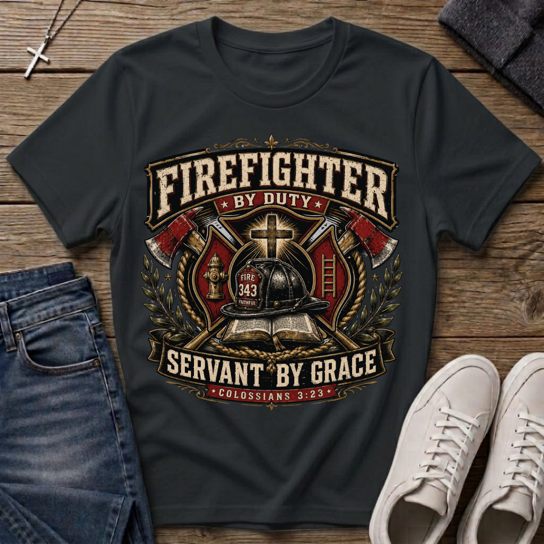 Firefighter by Duty Servant by Grace Christian T-Shirt
