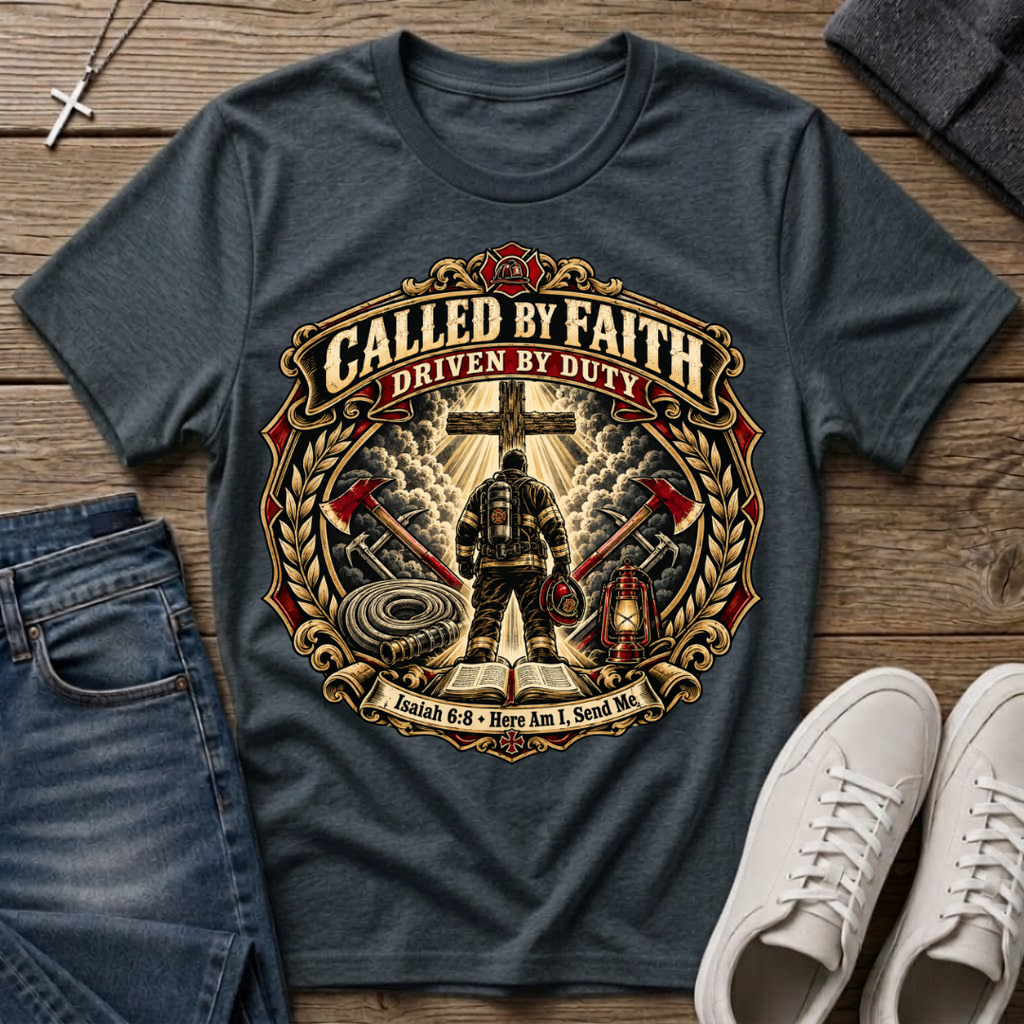 Called By Faith, Driven By Duty Firefighter T‑Shirt