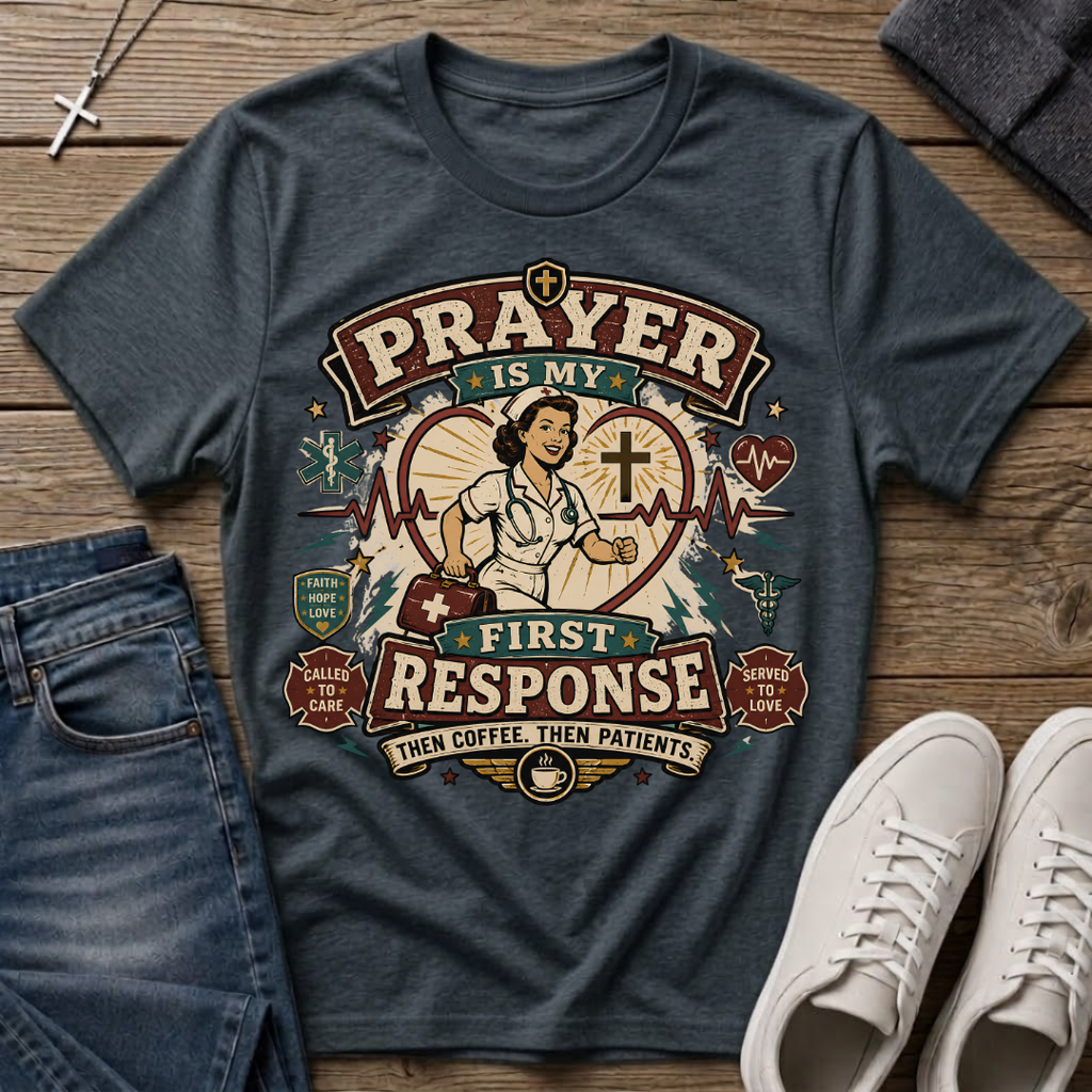 Prayer Is My First Response Christian Nurse T-Shirt
