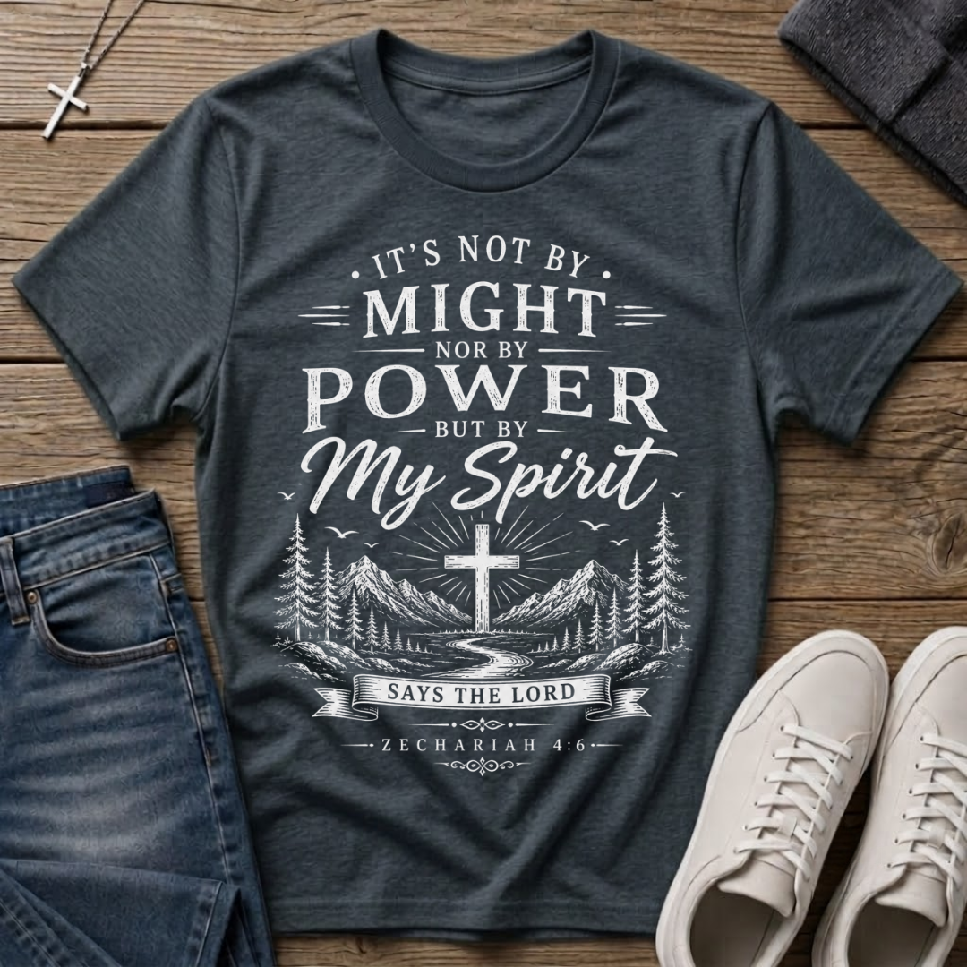 Not by Might Nor by Power Zechariah 4:6 Christian T-Shirt