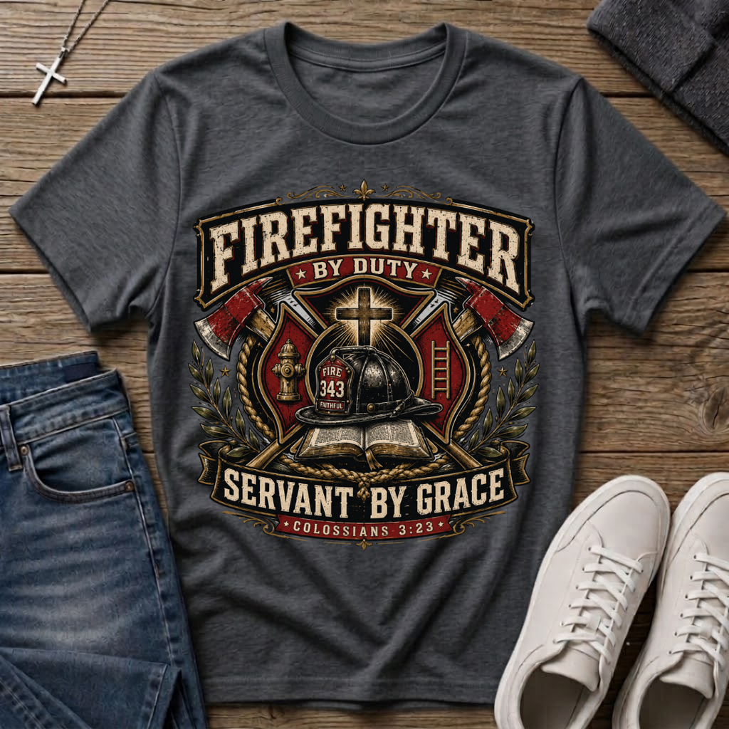 Firefighter by Duty Servant by Grace Christian T-Shirt