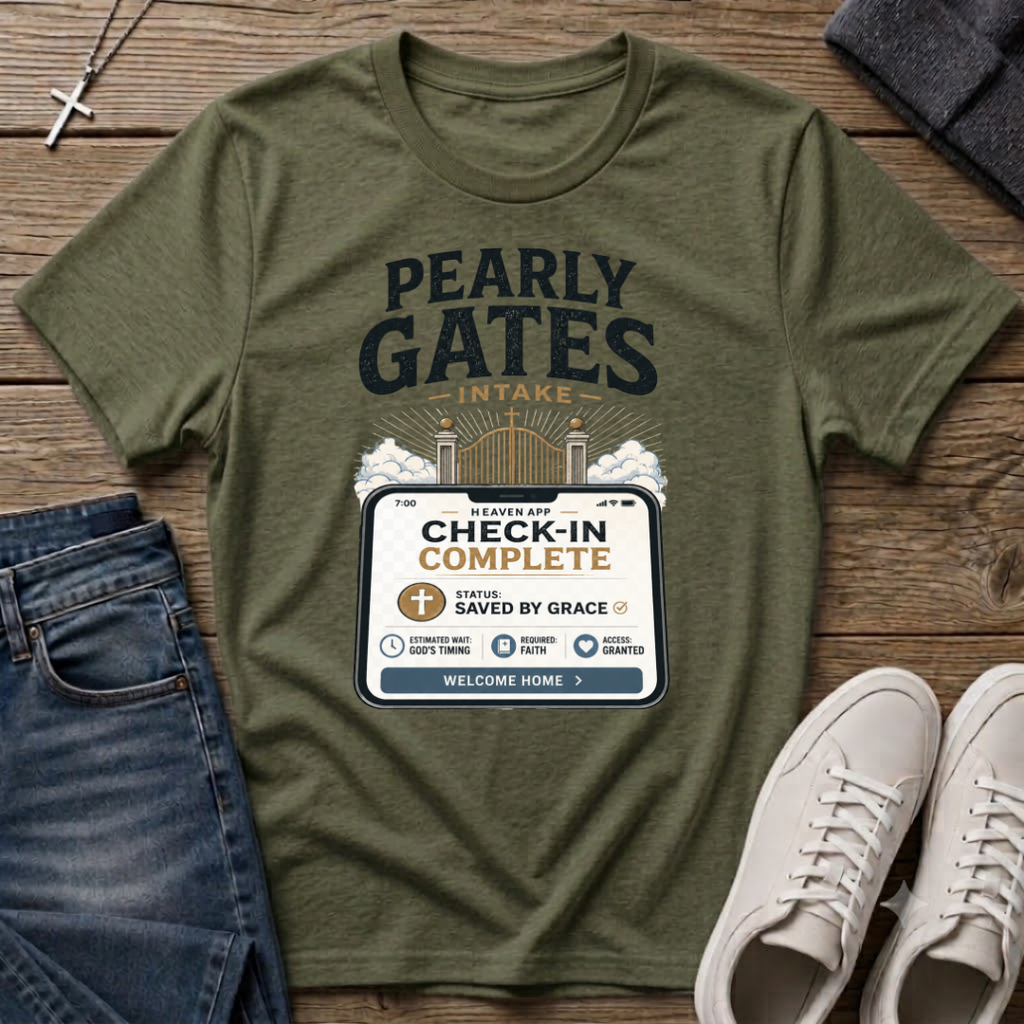 Pearly Gates Check-In Complete Christian T-Shirt
