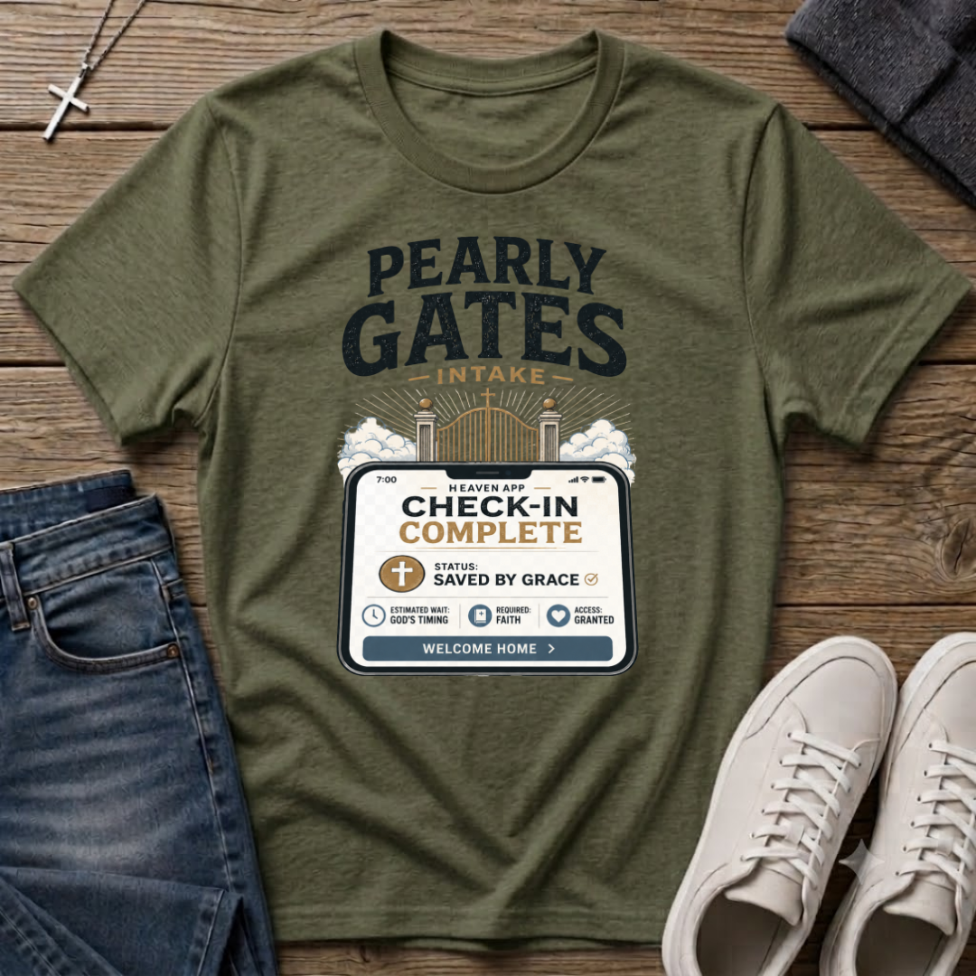 Pearly Gates Check-In Complete Christian T-Shirt