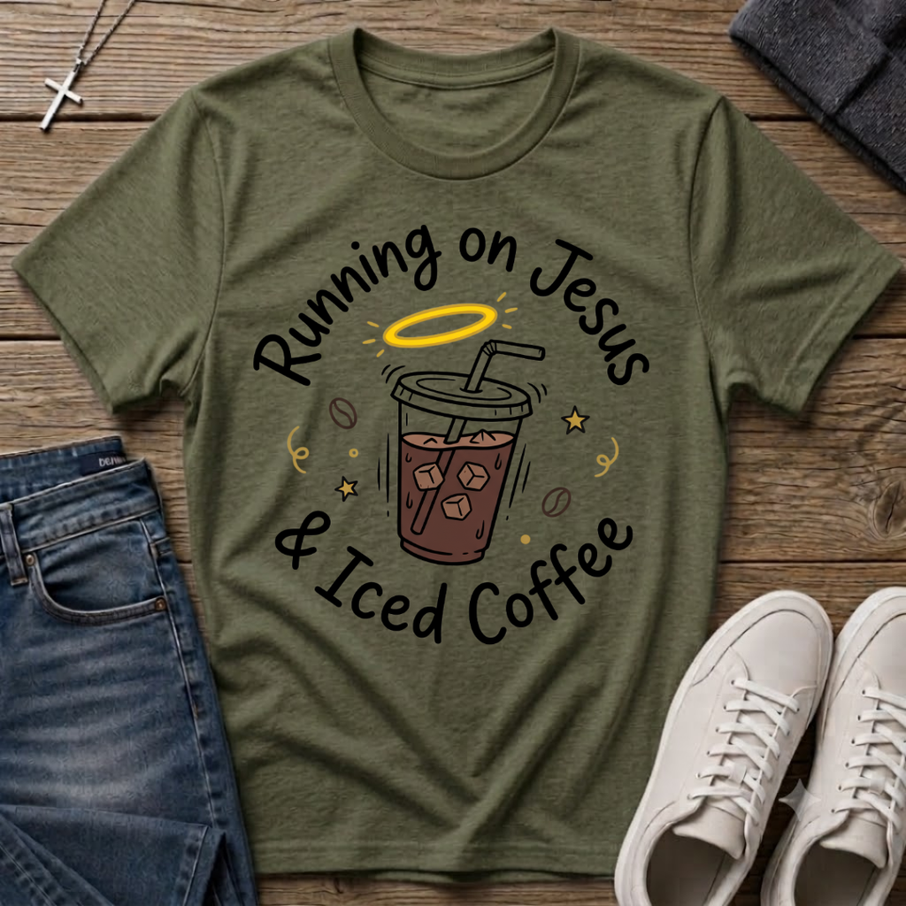 Running on Jesus and Iced Coffee Christian T-Shirt