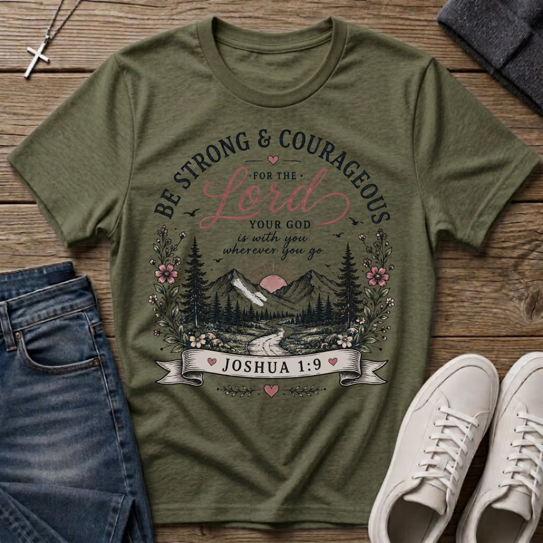 Be Strong and Courageous Joshua 1:9 Christian T-Shirt