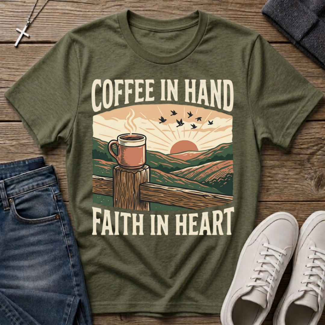 Coffee In Hand, Faith In Heart T-Shirt