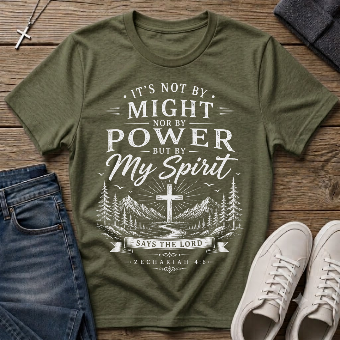 Not by Might Nor by Power Zechariah 4:6 Christian T-Shirt