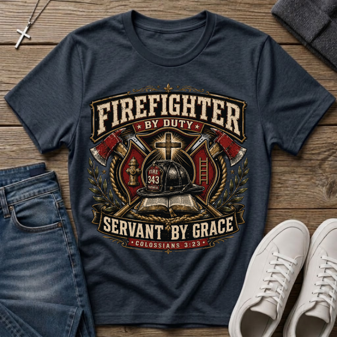 Firefighter by Duty Servant by Grace Christian T-Shirt