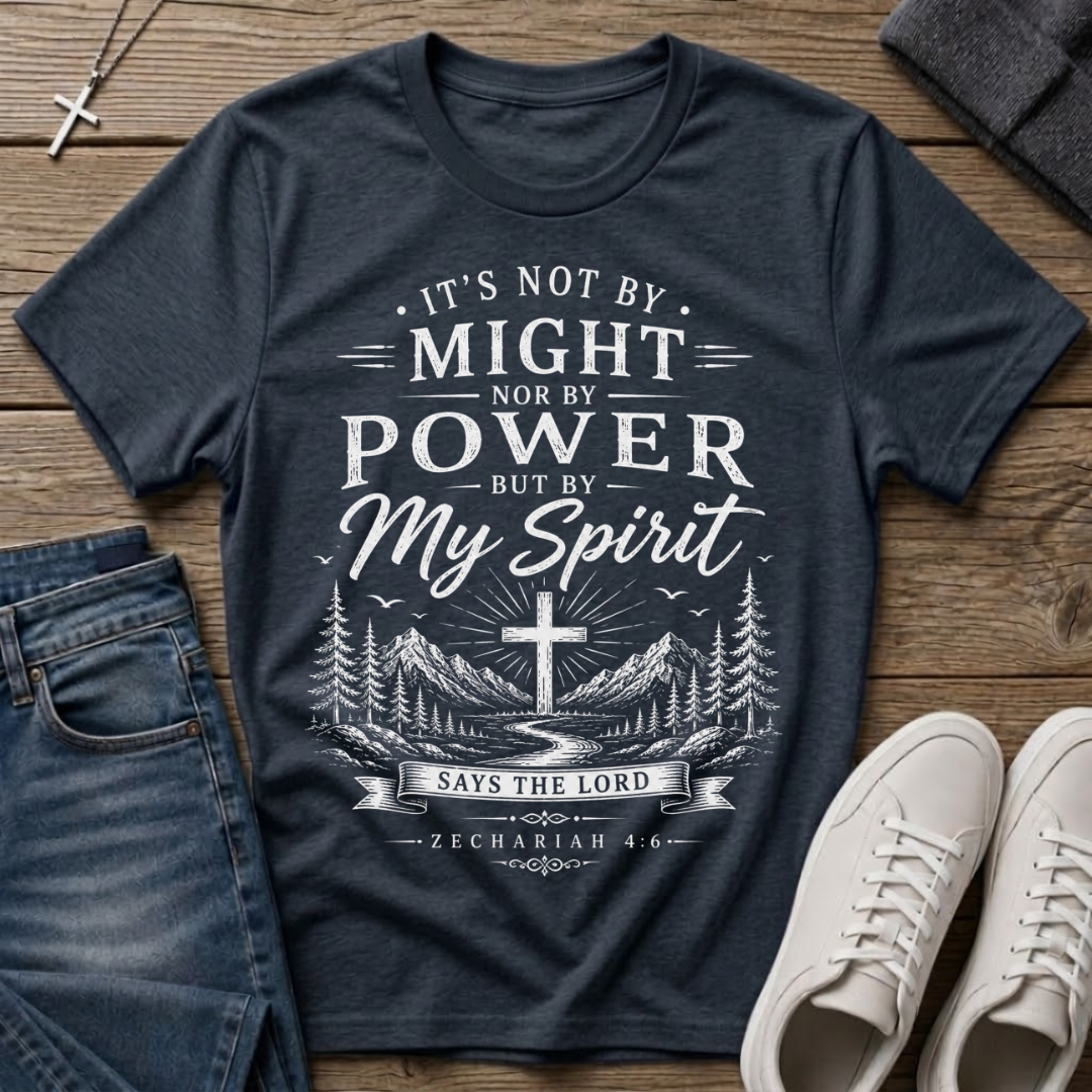 Not by Might Nor by Power Zechariah 4:6 Christian T-Shirt
