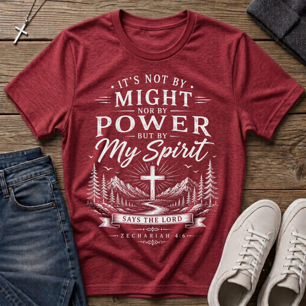 Not by Might Nor by Power Zechariah 4:6 Christian T-Shirt