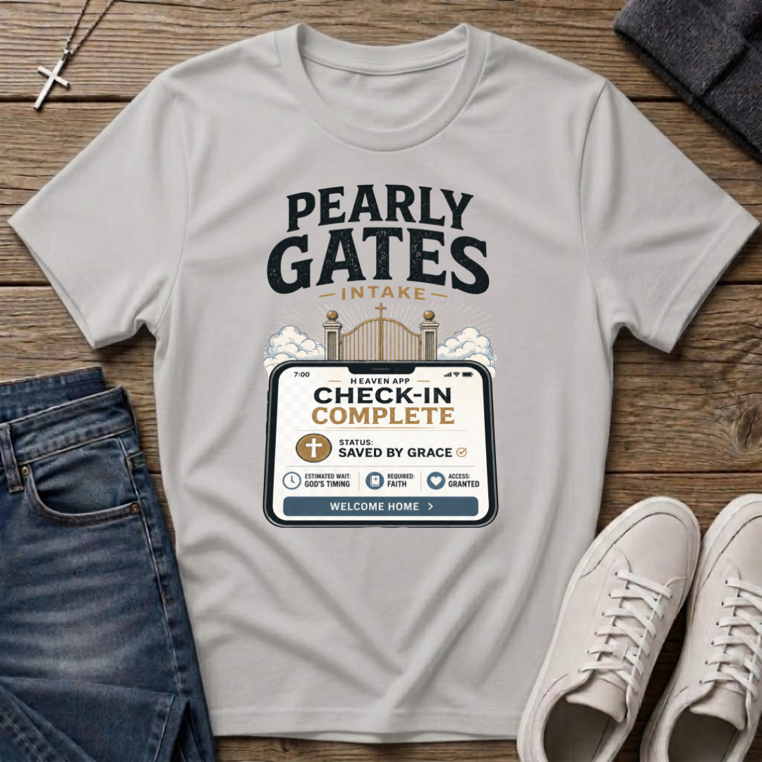 Pearly Gates Check-In Complete Christian T-Shirt