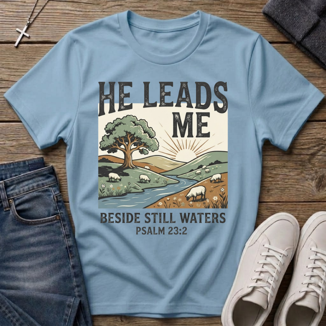 He Leads Me Psalm 23:2 T-Shirt