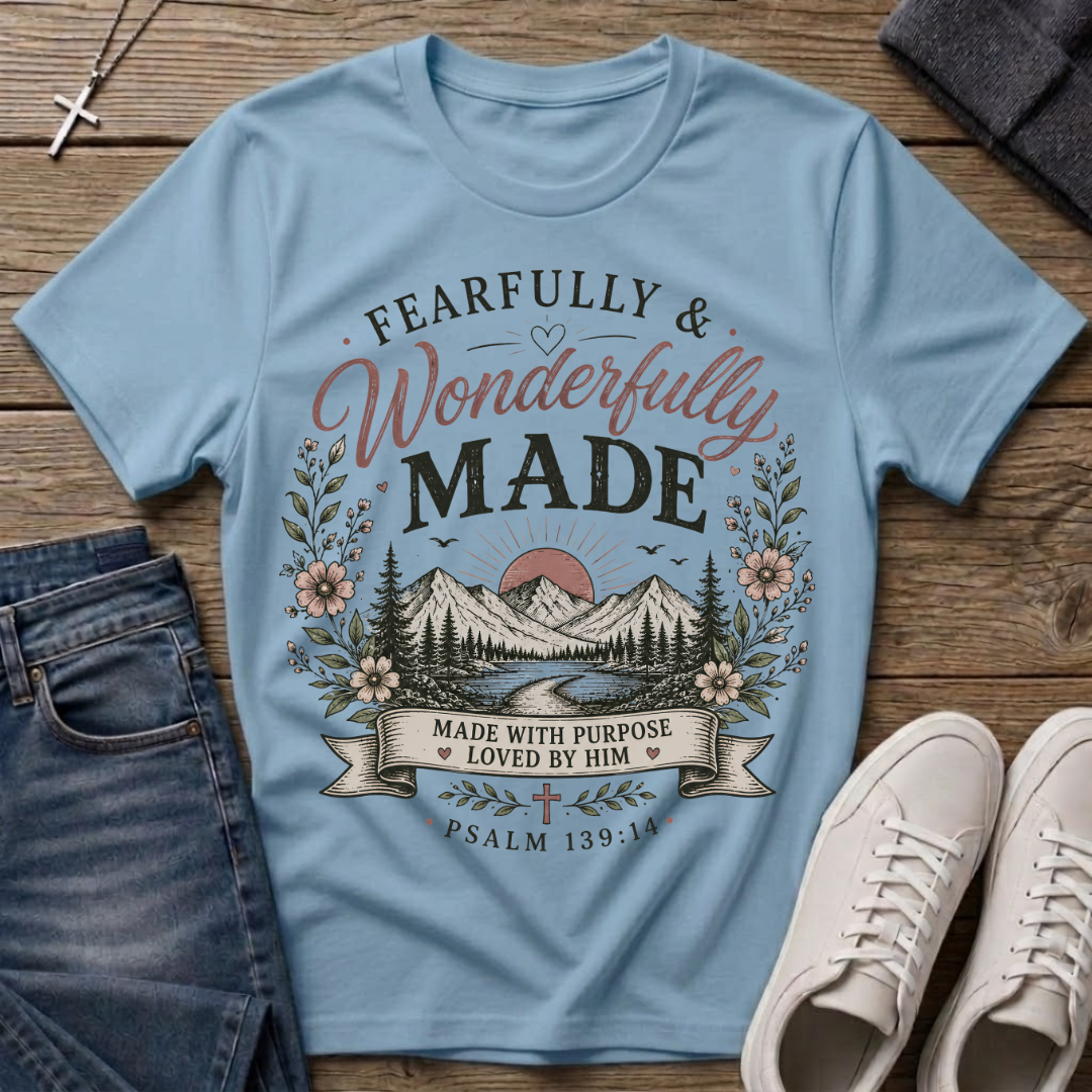 Fearfully and Wonderfully Made Psalm 139:14 Christian T-Shirt