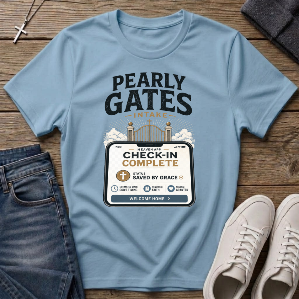 Pearly Gates Check-In Complete Christian T-Shirt