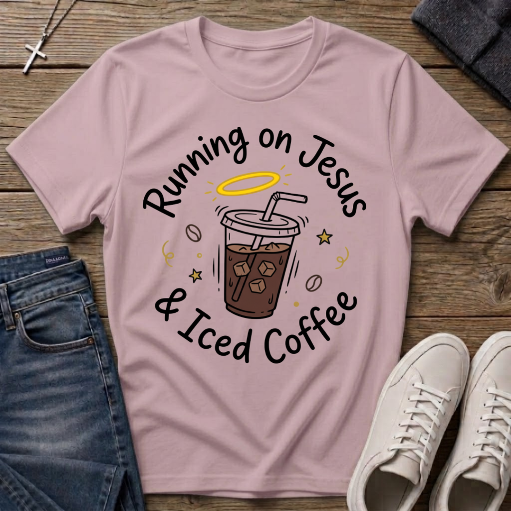Running on Jesus and Iced Coffee Christian T-Shirt