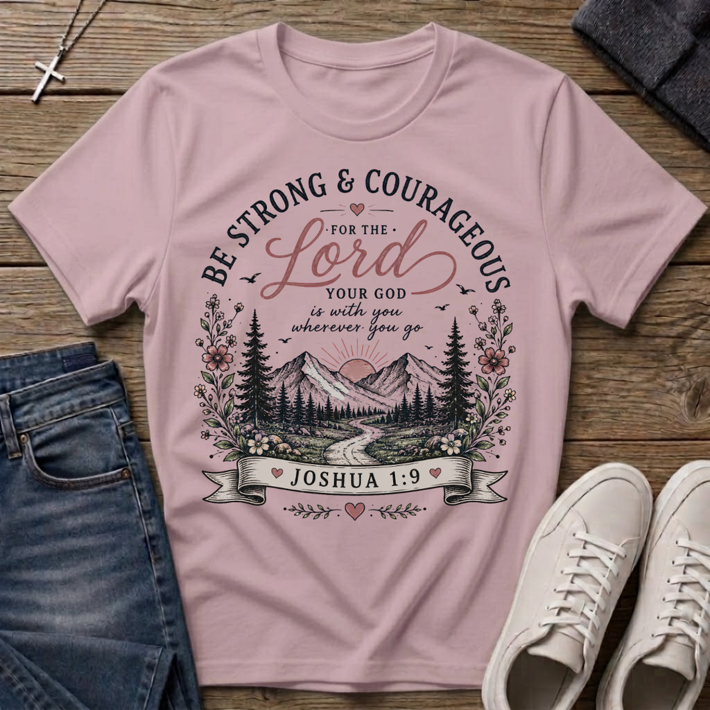 Be Strong and Courageous Joshua 1:9 Christian T-Shirt