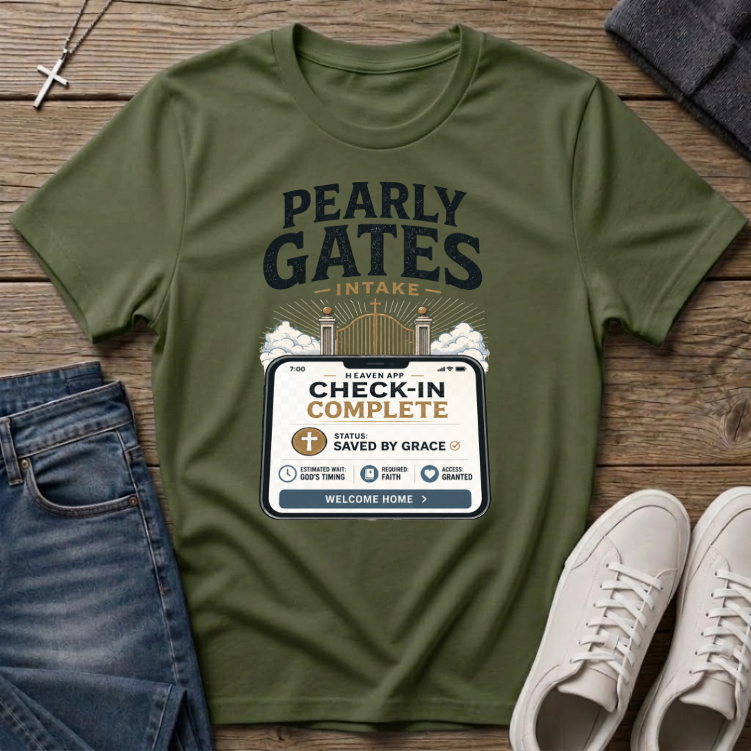 Pearly Gates Check-In Complete Christian T-Shirt