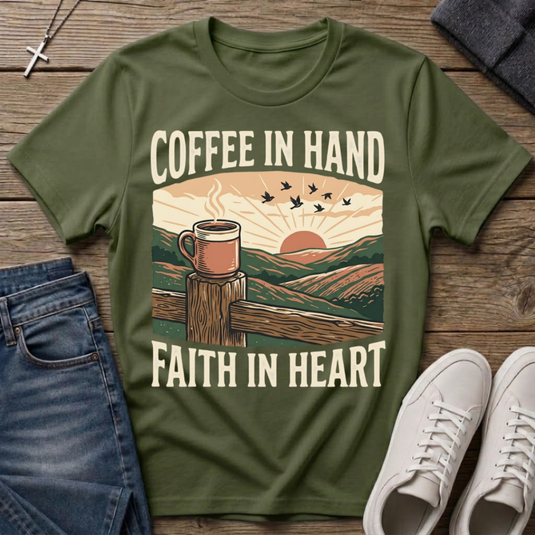 Coffee In Hand, Faith In Heart T-Shirt