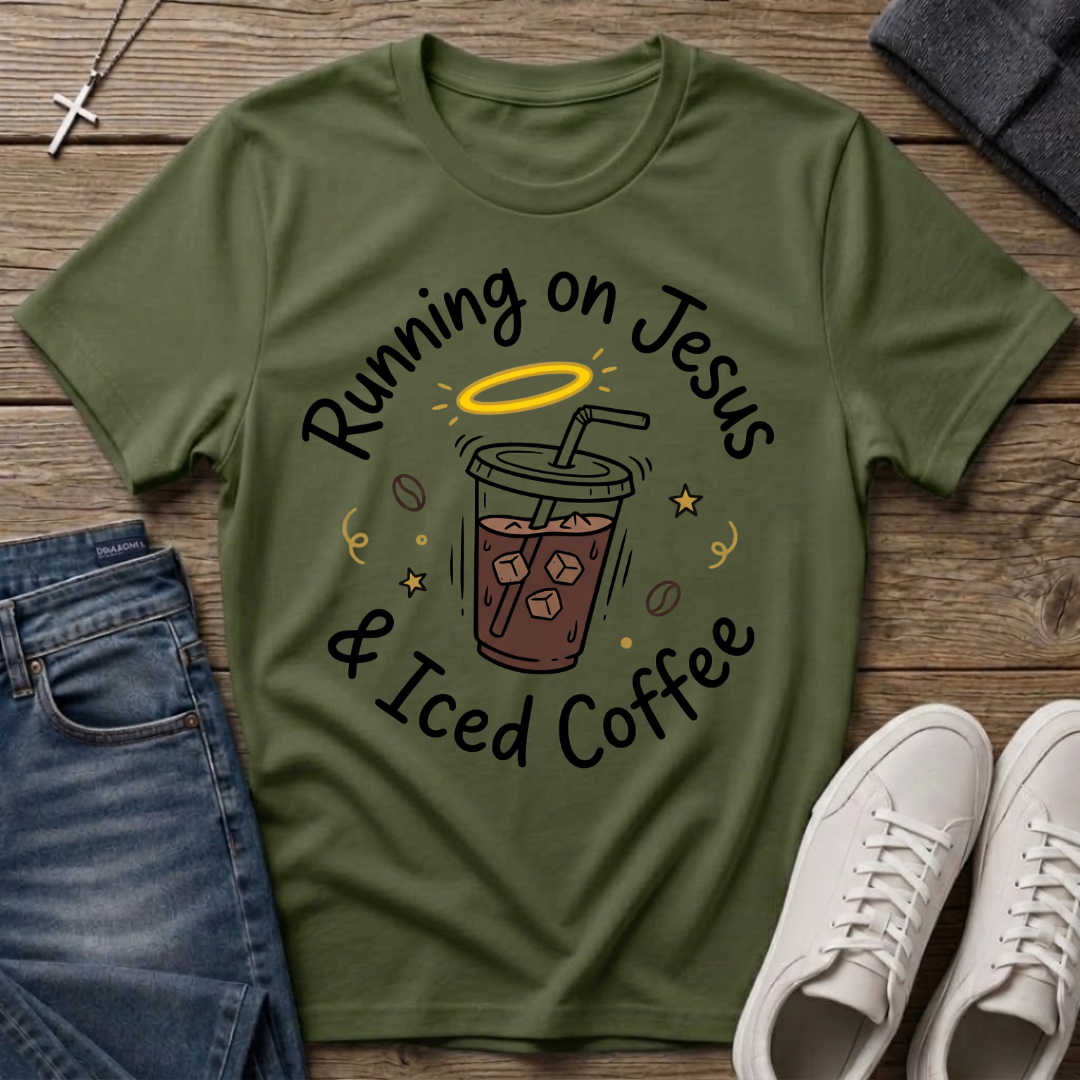 Running on Jesus and Iced Coffee Christian T-Shirt