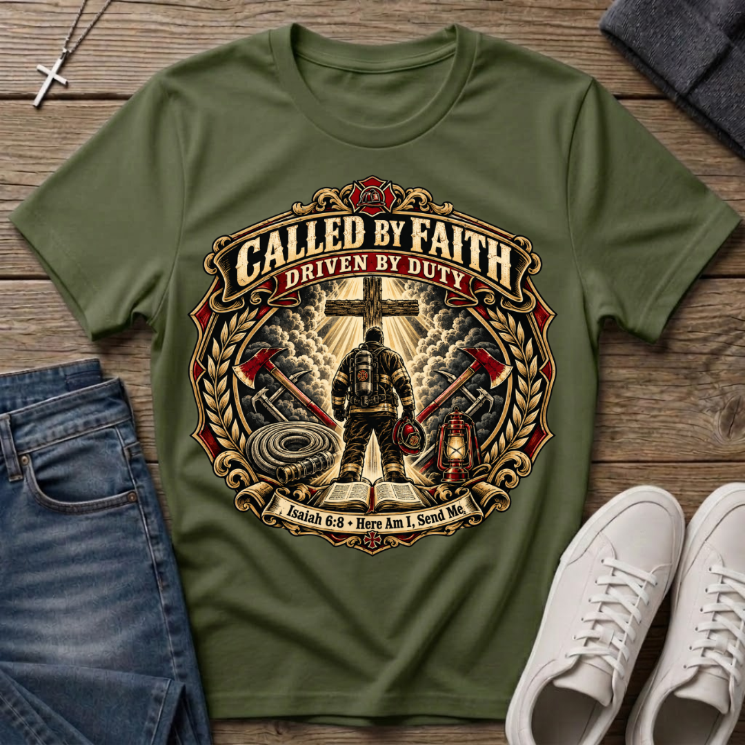Called By Faith, Driven By Duty Firefighter T‑Shirt