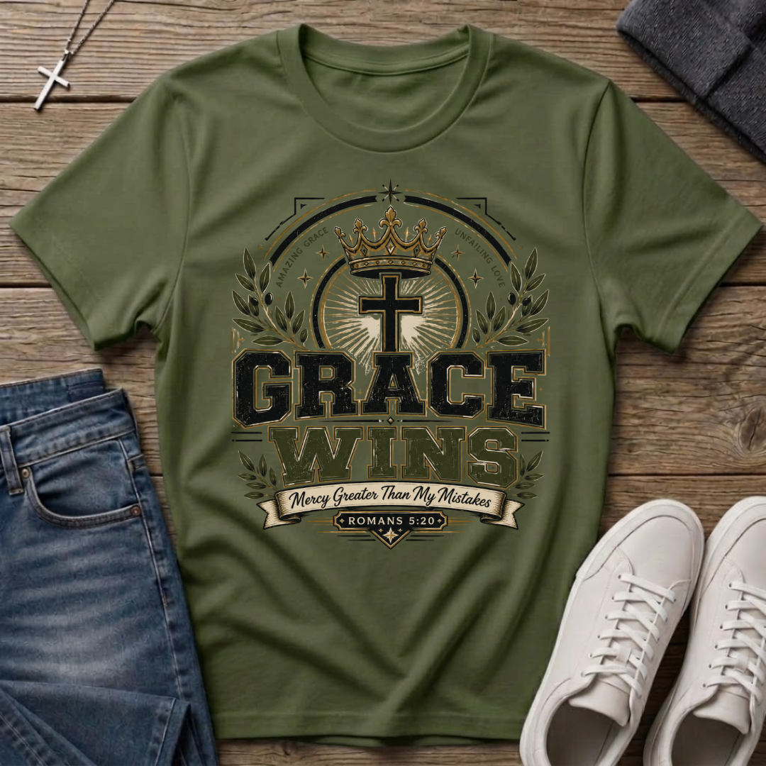 Grace Wins Romans 5:20 Christian T-Shirt