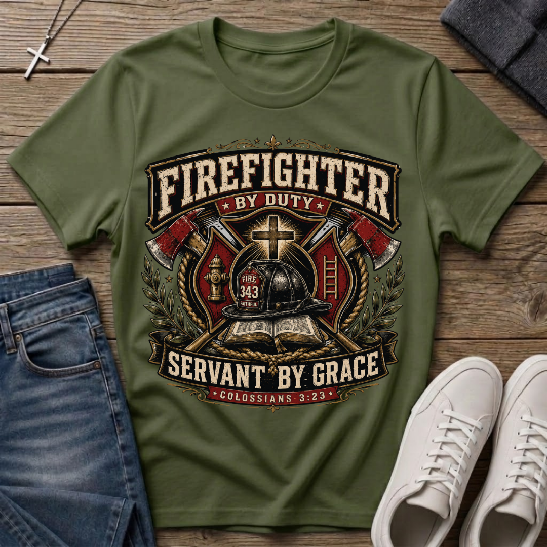 Firefighter by Duty Servant by Grace Christian T-Shirt