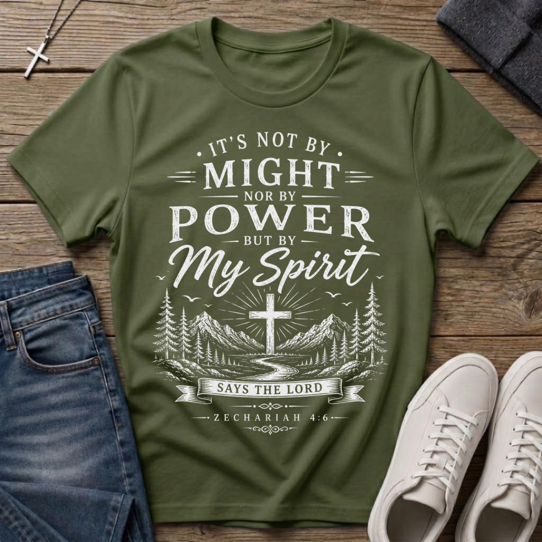 Not by Might Nor by Power Zechariah 4:6 Christian T-Shirt