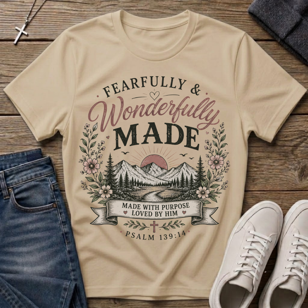 Fearfully and Wonderfully Made Psalm 139:14 Christian T-Shirt
