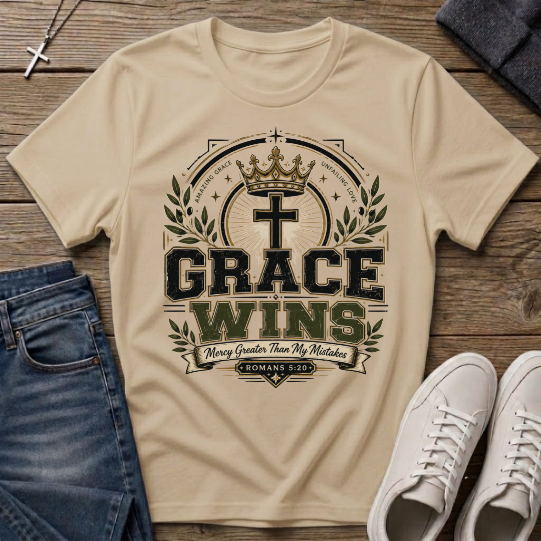Grace Wins Romans 5:20 Christian T-Shirt