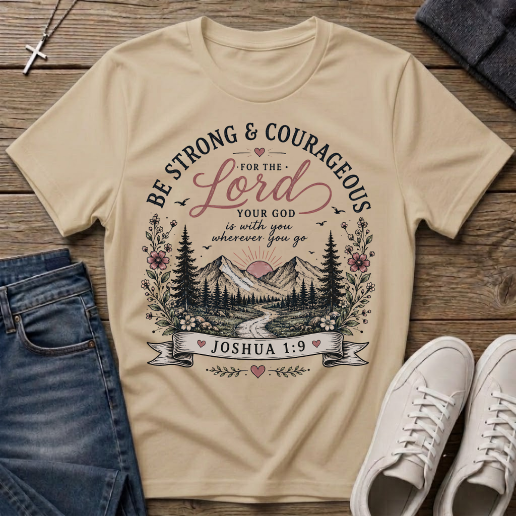 Be Strong and Courageous Joshua 1:9 Christian T-Shirt