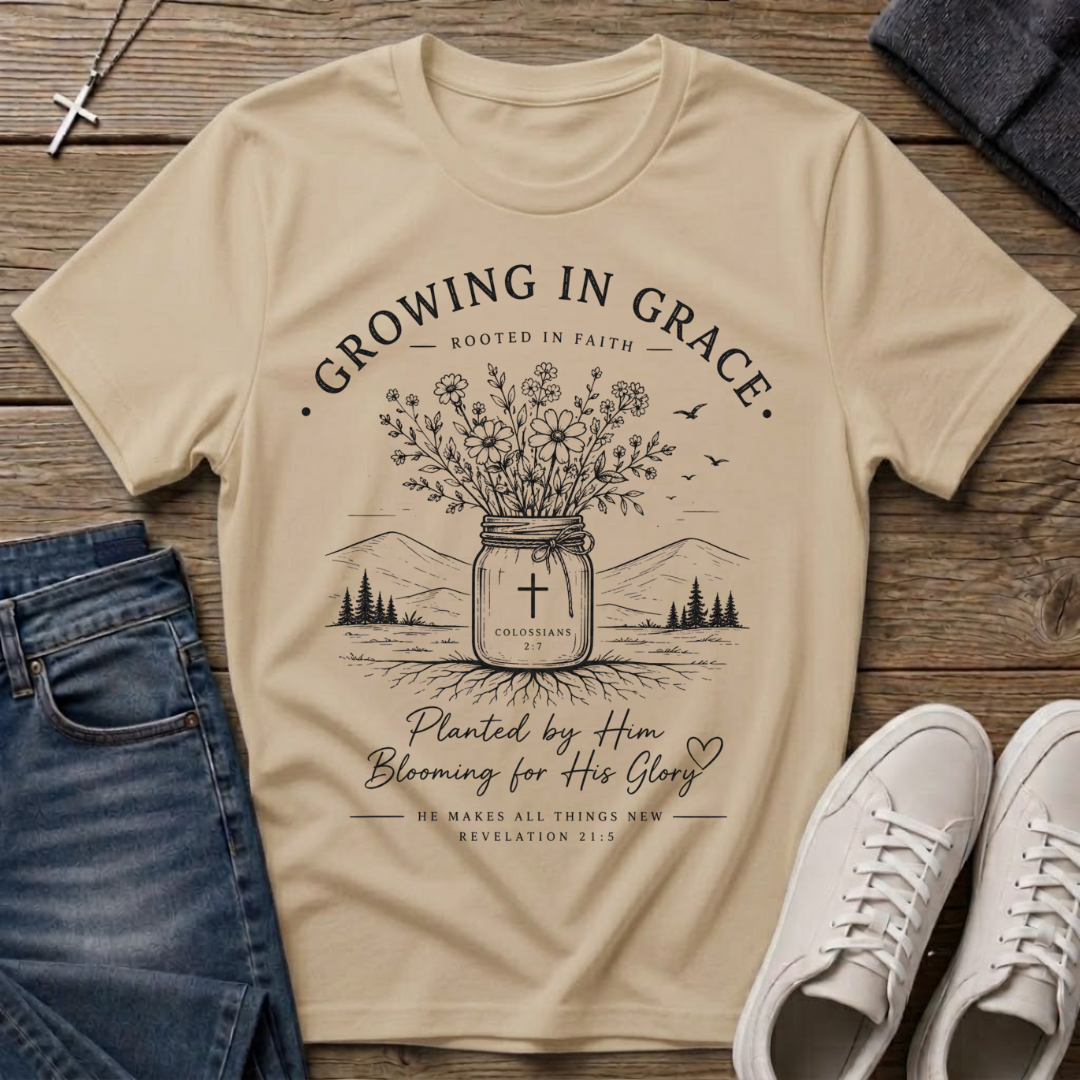 Growing in Grace Colossians 2:7 Christian T-Shirt