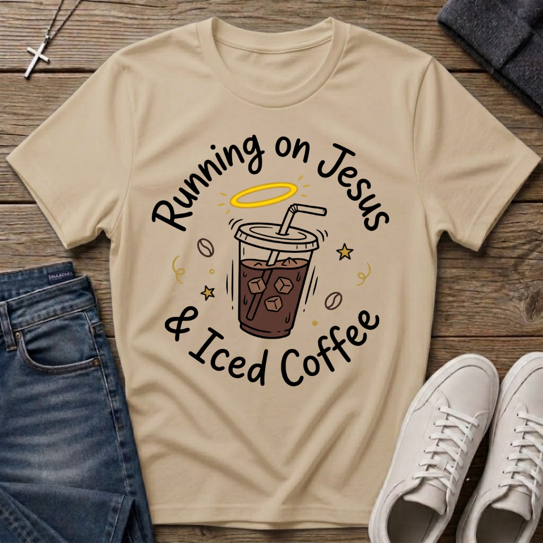 Running on Jesus and Iced Coffee Christian T-Shirt