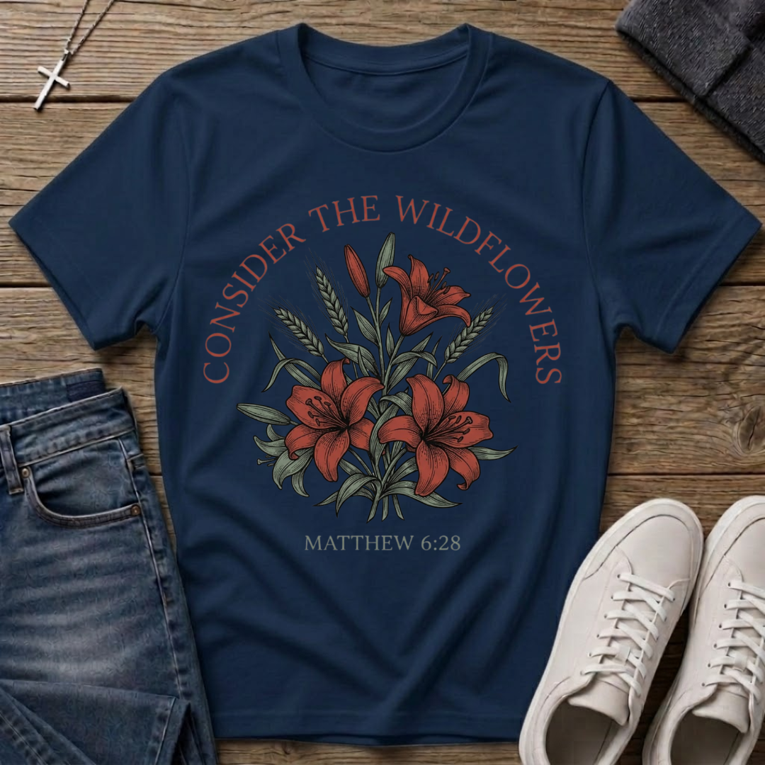 Consider the Wildflowers Matthew 6:28 Christian T-Shirt