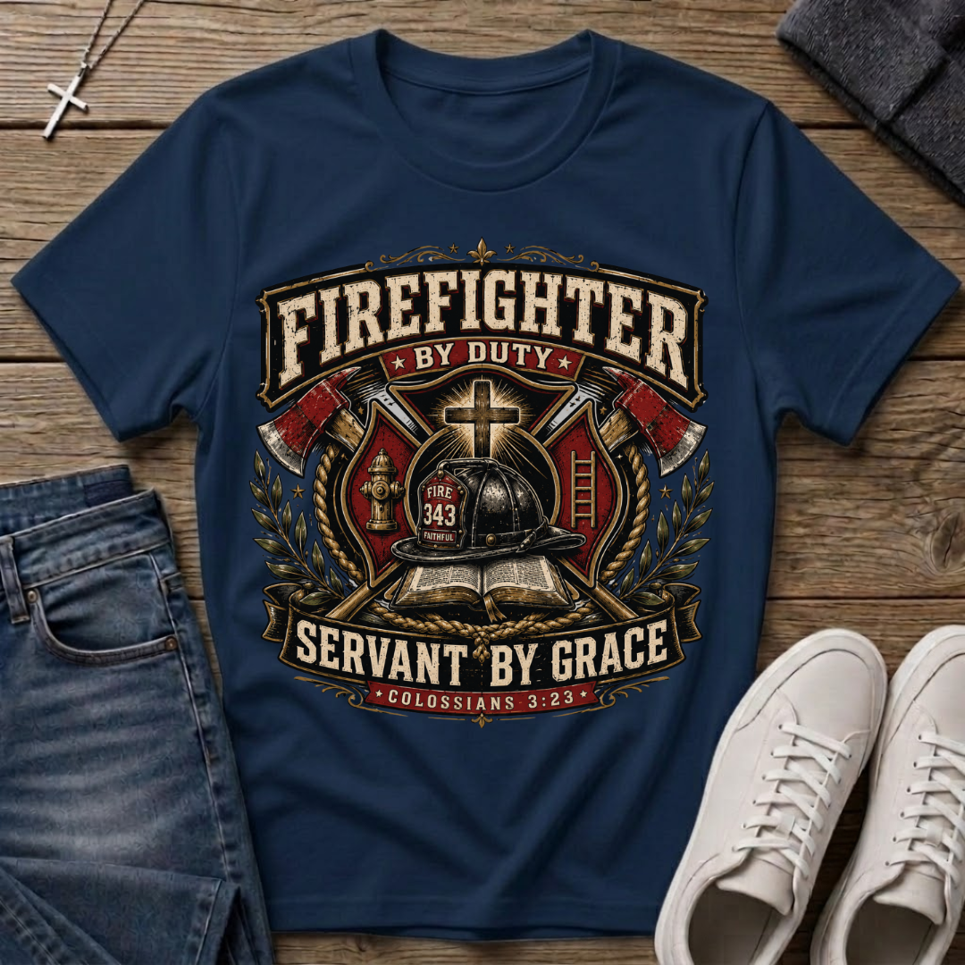 Firefighter by Duty Servant by Grace Christian T-Shirt