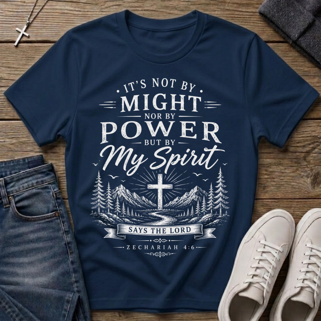 Not by Might Nor by Power Zechariah 4:6 Christian T-Shirt