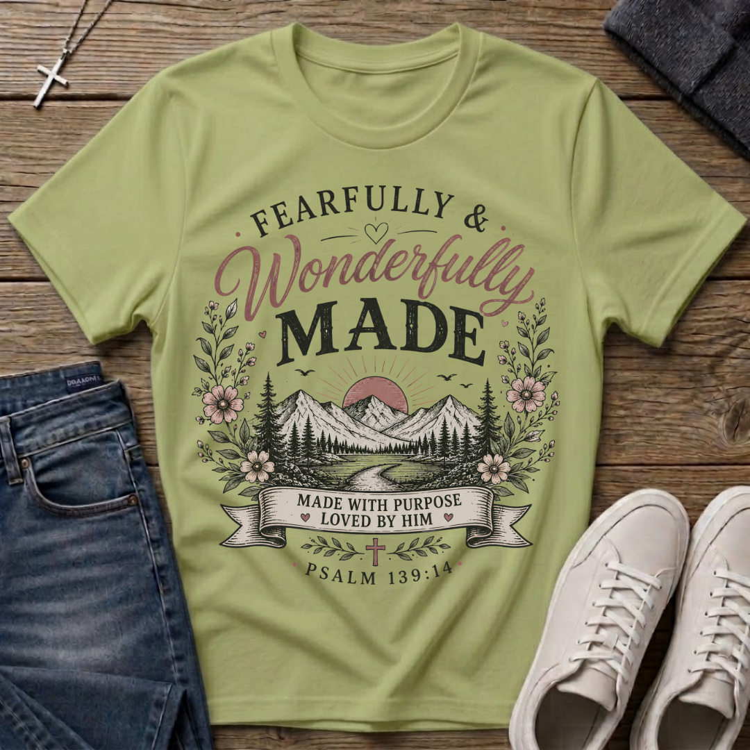 Fearfully and Wonderfully Made Psalm 139:14 Christian T-Shirt