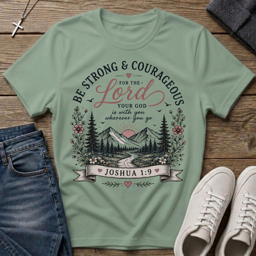 Be Strong and Courageous Joshua 1:9 Christian T-Shirt
