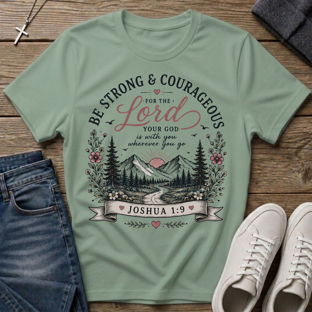 Be Strong and Courageous Joshua 1:9 Christian T-Shirt