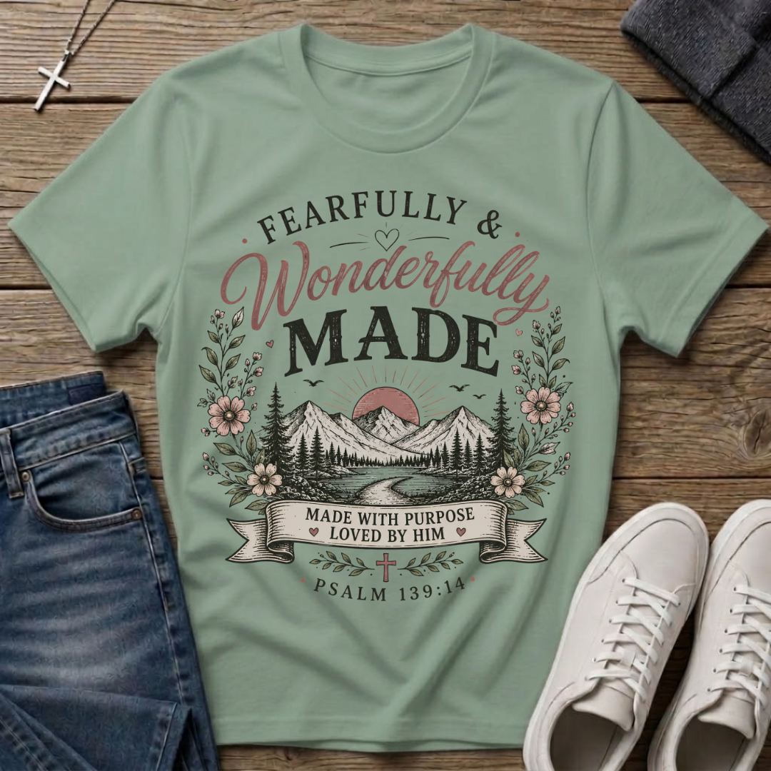 Fearfully and Wonderfully Made Psalm 139:14 Christian T-Shirt