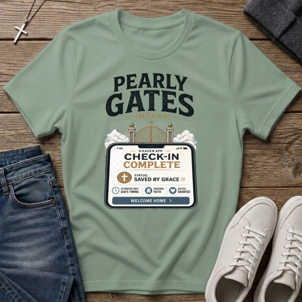 Pearly Gates Check-In Complete Christian T-Shirt