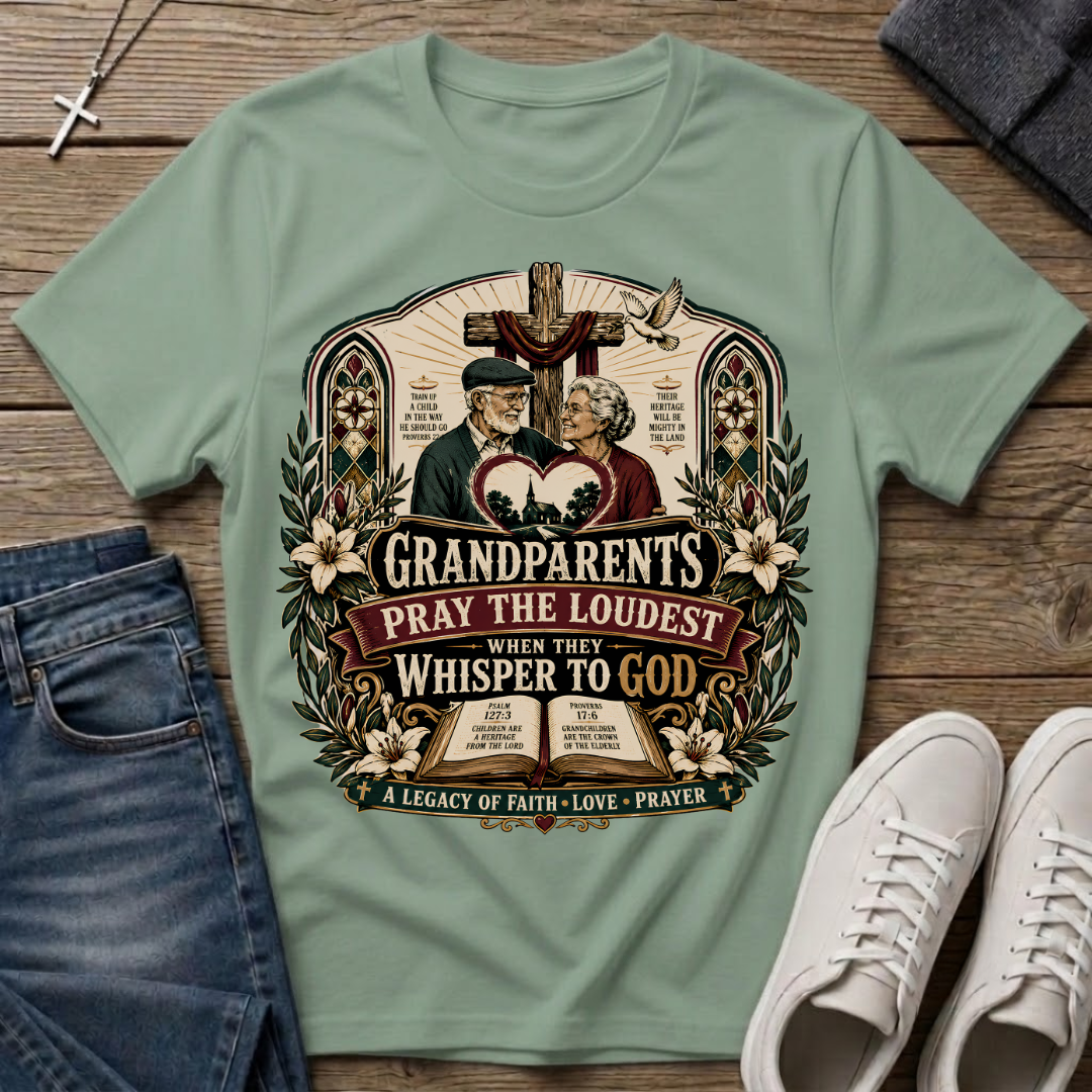 Grandparents Pray the Loudest Christian T-Shirt