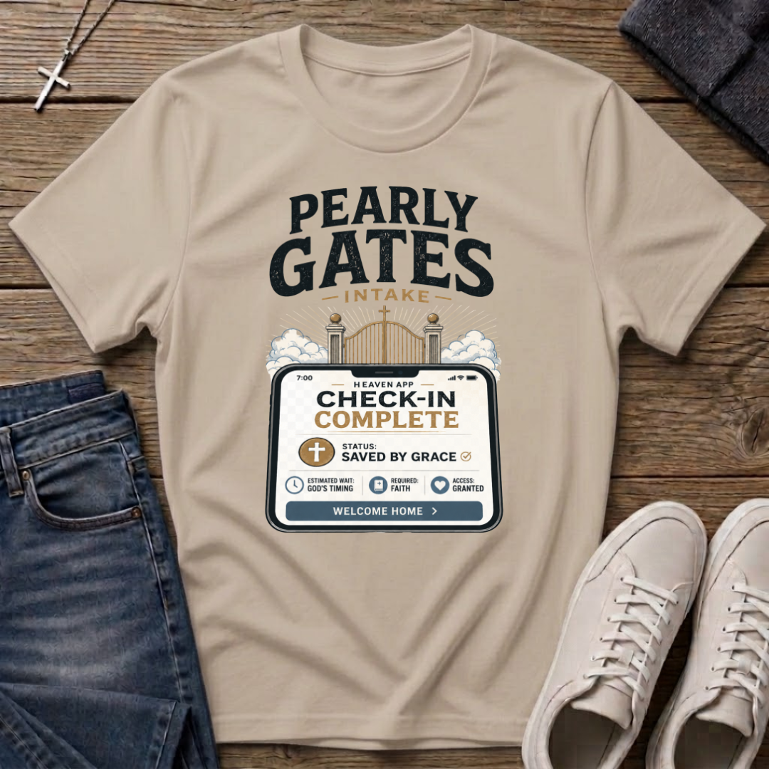 Pearly Gates Check-In Complete Christian T-Shirt