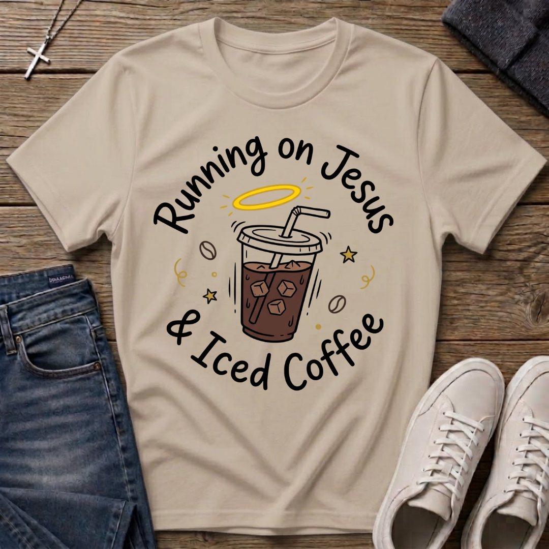 Running on Jesus and Iced Coffee Christian T-Shirt
