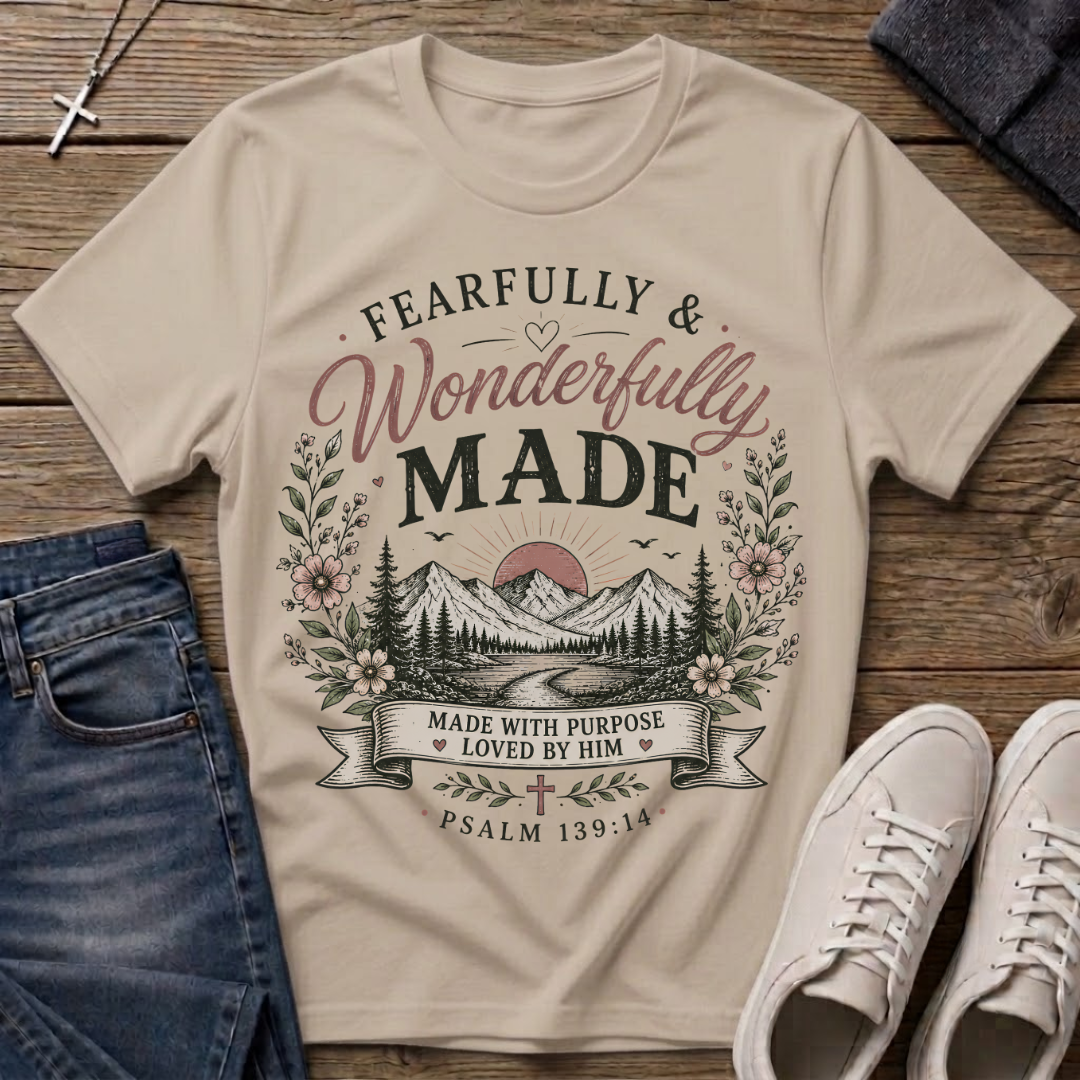 Fearfully and Wonderfully Made Psalm 139:14 Christian T-Shirt