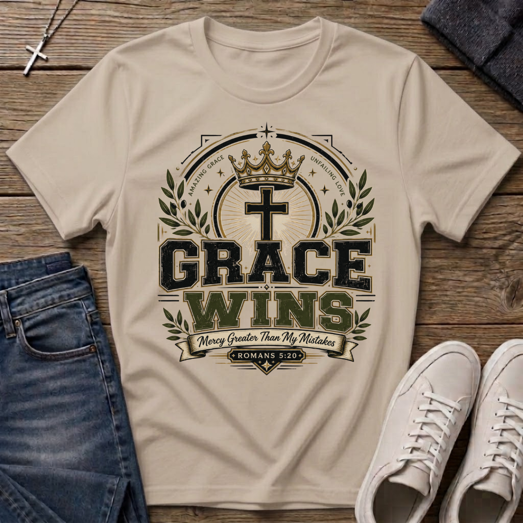 Grace Wins Romans 5:20 Christian T-Shirt