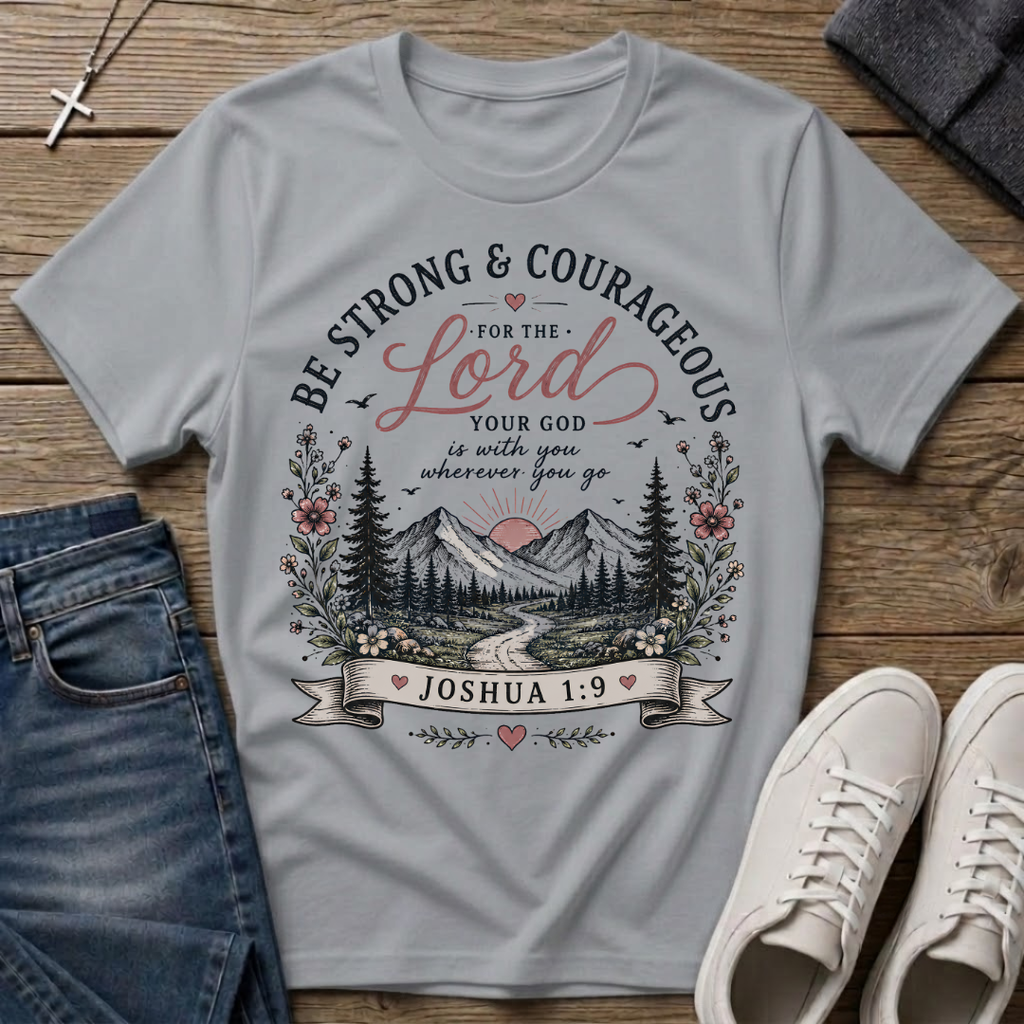 Be Strong and Courageous Joshua 1:9 Christian T-Shirt