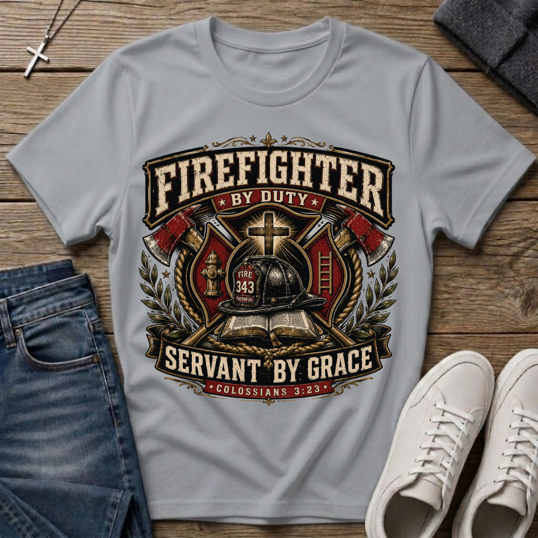 Firefighter by Duty Servant by Grace Christian T-Shirt